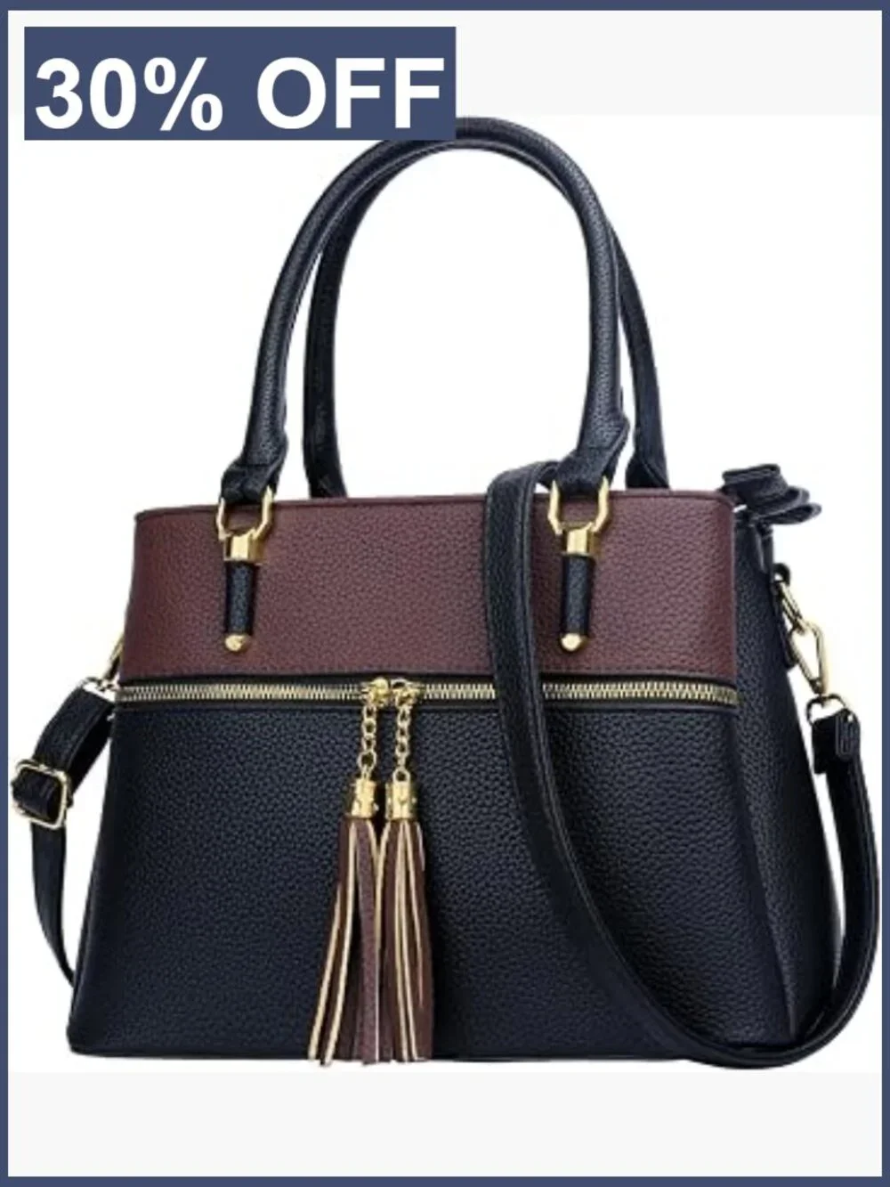 PU Leather Top Handle Satchel Bag Crossbody Purse 3 Zippered Compartments
